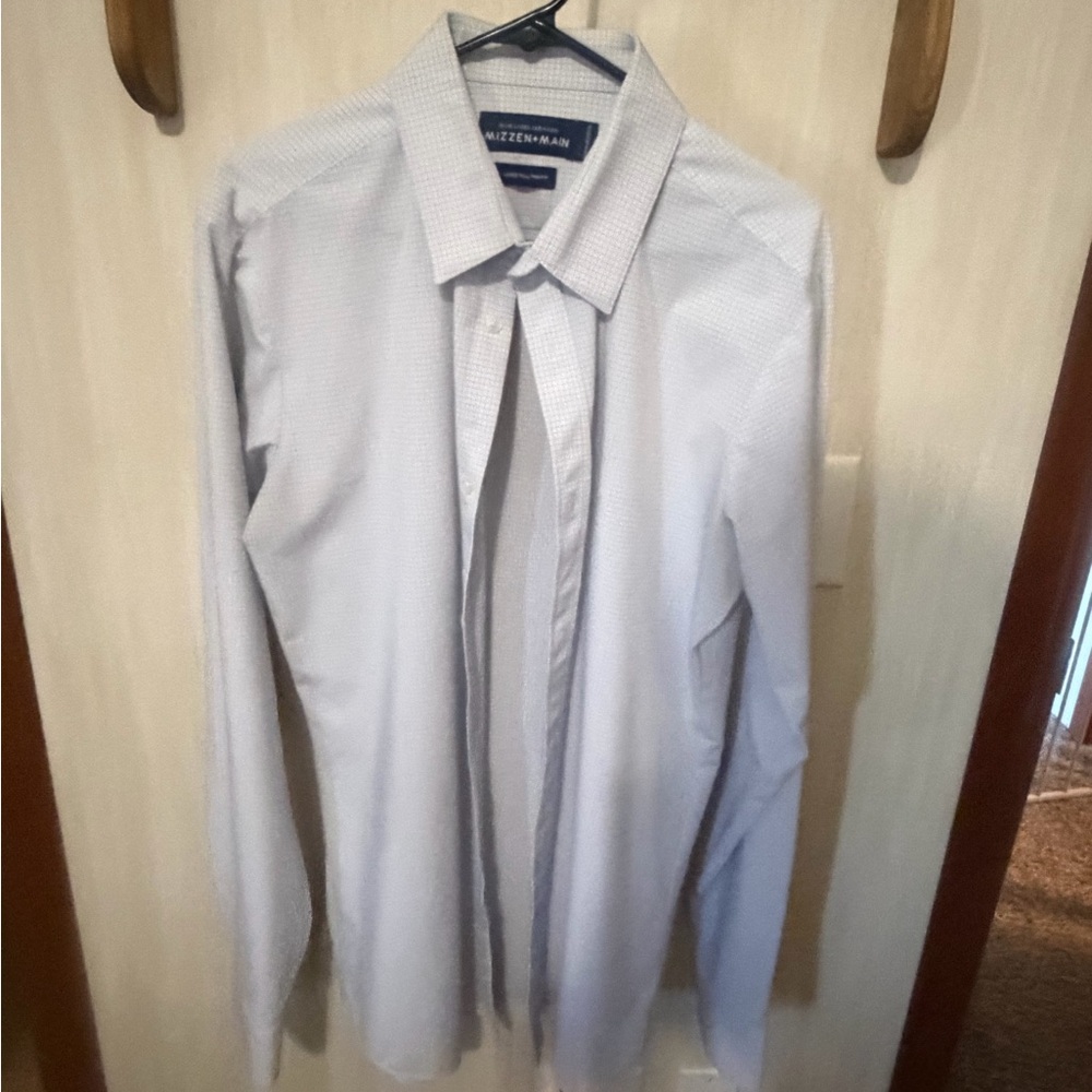 Mizzen+Main White Dress Shirt with Light Blue Micro-Check